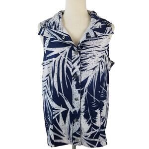 Chico's  Blue White Abstract Print Vest Snap Button Front Size 1
